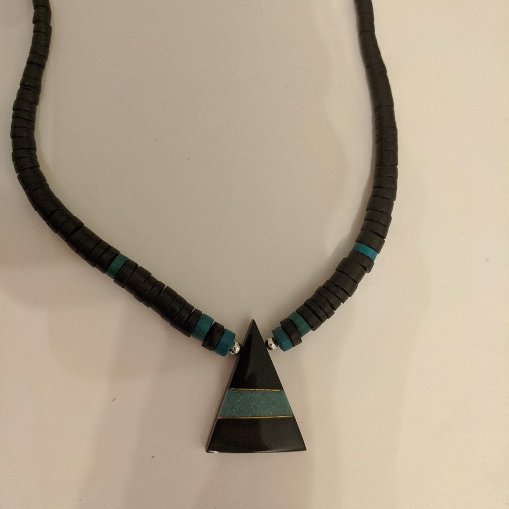 Handmade Black And Green Triangle Beaded Necklace